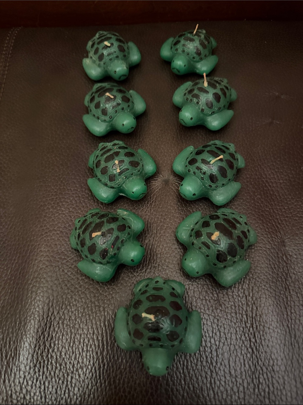 Green Sea Turtle Decorative Floating Candles w/ Black Speckled Shell - Set of 9